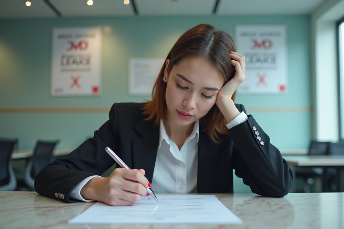 Jeune femme remplissant un formulaire de congé médical au bureau