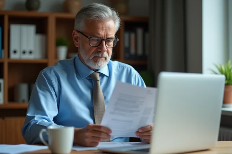 Fonctionnaire français au bureau à domicile en pleine réflexion