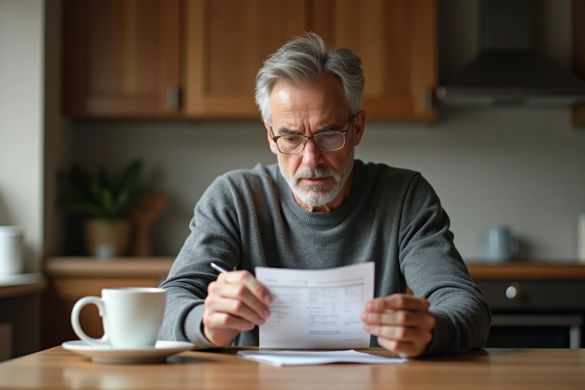 Homme à la maison analysant une facture téléphonique avec des numéros surtaxés 0891